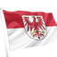 Brandenburg State Flag. A small flag on a white pole featuring the red and white horizontal bands of the German coat of arms with a red eagle emblem, isolated on a white background.