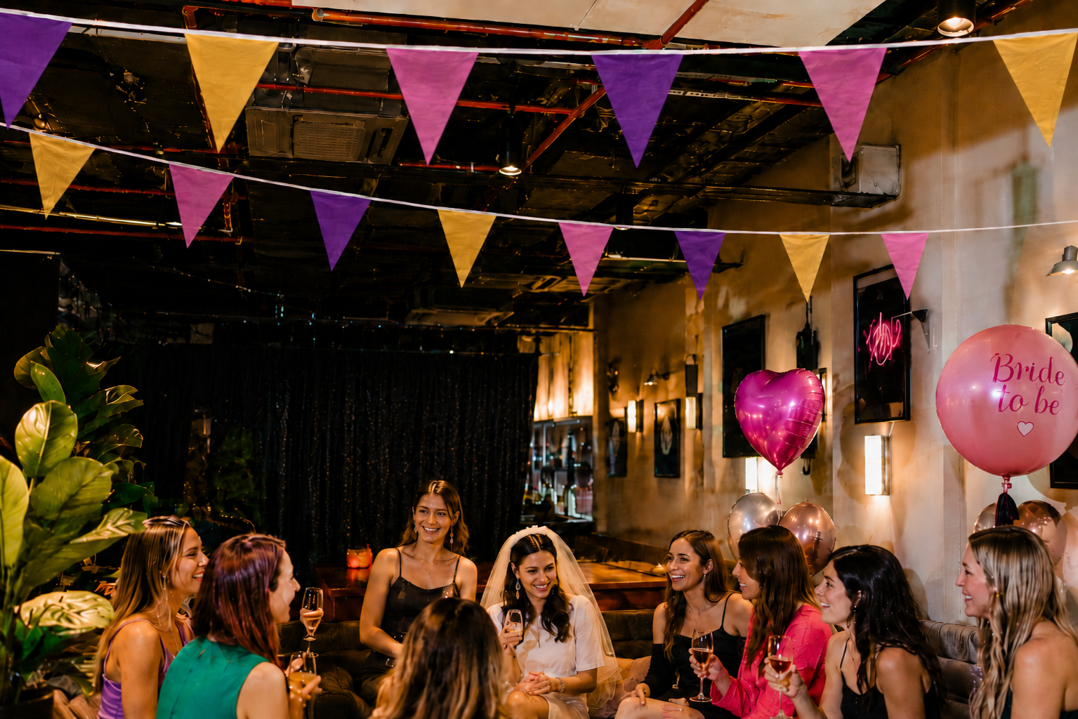 Bride To Be Party Decoration with Bunting and balloons.