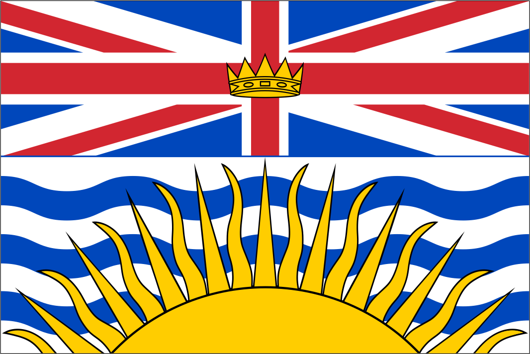 Flag of British Columbia with a crown and sun design