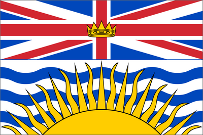 Flag of British Columbia with a crown and sun design