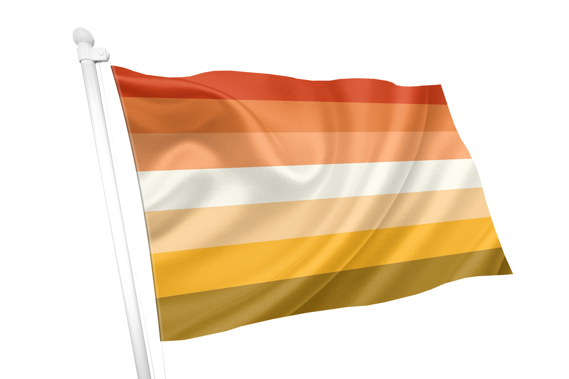 Flag with horizontal stripes of red, orange, and yellow on a white background Butch Lesbian Pride Flag