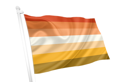 Flag with horizontal stripes of red, orange, and yellow on a white background Butch Lesbian Pride Flag