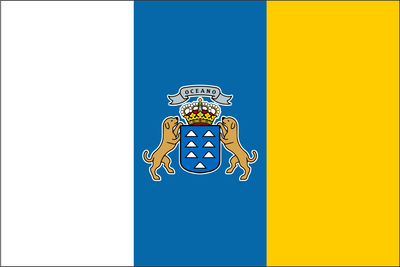 The flag of the Canary Islands is a vertical tricolour of three equal stripes—white, blue, and yellow—officially adopted in 1982. It is used as a vertical tricolour (white, blue, and yellow) often featuring the coat of arms in the center. The design combines colors from the provinces of Tenerife and Las Palmas.