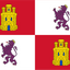 Flag with yellow castles and purple lions on a red and white background