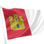 Flag with a yellow castle design on a red background. Castilla-La Mancha Flag.