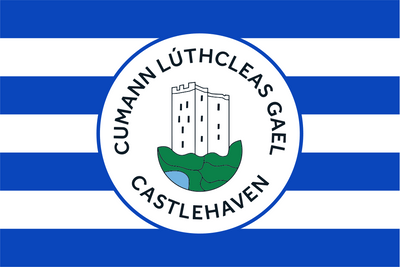 Castlehaven GAA Crested Blue & White Striped Flag