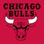 Chicago Bulls logo with a bull's head on a red background