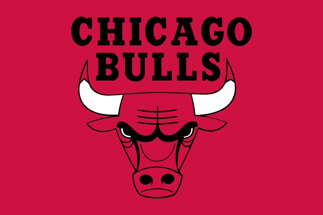 Chicago Bulls logo with a bull's head on a red background