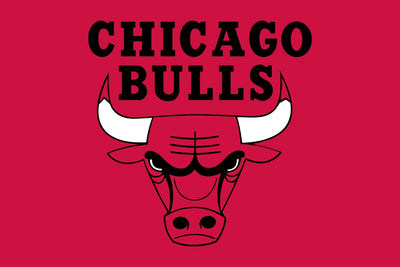 Chicago Bulls logo with a bull's head on a red background