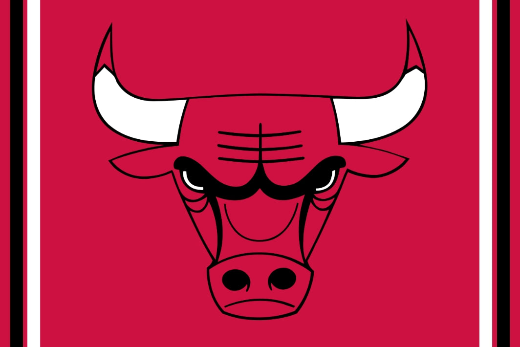 Chicago Bulls logo on a red background