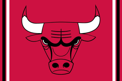Chicago Bulls logo on a red background