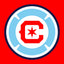 Chicago Fire FC Logo with a red 'C' and star on a blue and white circular design against a red background