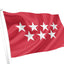 Community of Madrid Flag. red flag with 7 white stars flying on white background.