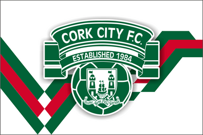 Cork City F.C. Diagonal Stripe Flag with modern crest in red, white and green