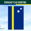 Curação flag bunting with a blue background and yellow stripe featuring two white stars.