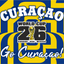 Promotional graphic for Curaçao's participation in the 2026 World Cup with blue and yellow stripes.