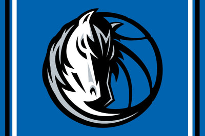 Dallas Mavericks Logo of a horse head with flames on a blue background