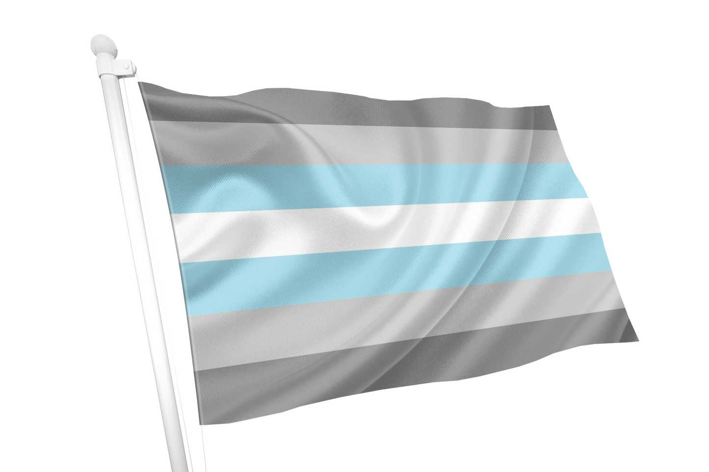 Demiboy Pride Flag pride flag with blue, gray, and white stripes on a white background