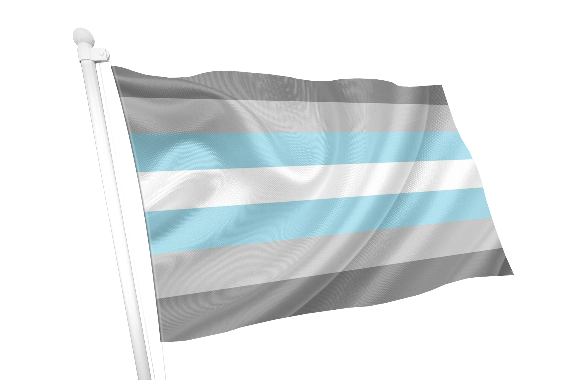 Demiboy Pride Flag pride flag with blue, gray, and white stripes on a white background