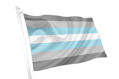 Demiboy Pride Flag pride flag with blue, gray, and white stripes on a white background
