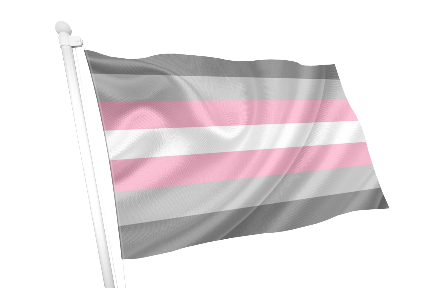 Demigirl Pride Flag with pink, gray, and white stripes on a white background