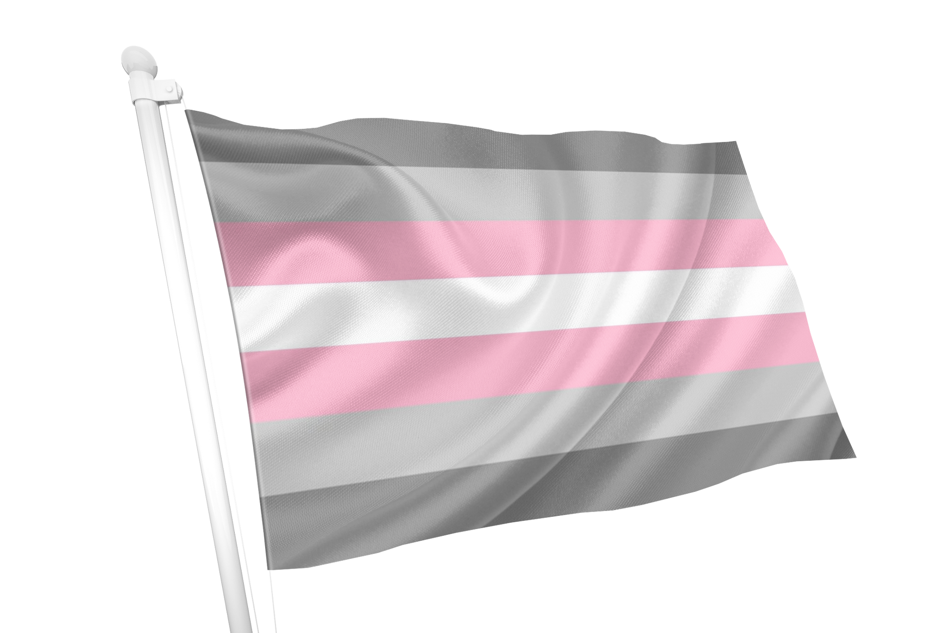 Demigirl Pride Flag with pink, gray, and white stripes on a white background