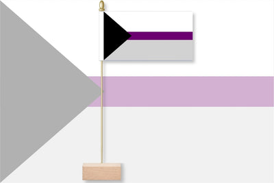 Demisexual Flag with black and purple design on a gray and white background