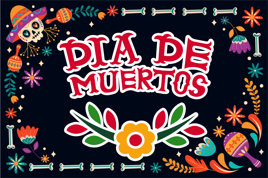 Dia de Muertos Flag - Black Background