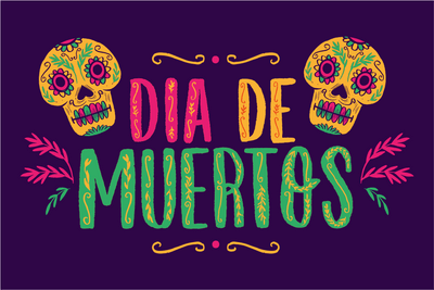 Día de Muertos Flag - Dark Purple Background