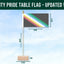 Disability pride table flag with dimensions and Flags Ireland logo on a blue background