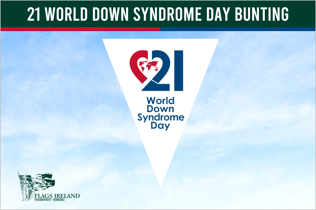 World Down Syndrome Day bunting with logo and text against a blue sky background