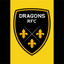 Dragon RFC logo on a yellow and black striped background