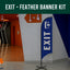 Feather banner with 'EXIT' text on a stand in an indoor setting
