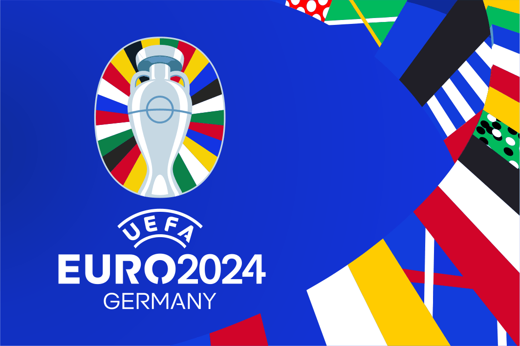 Euro 2024 Logo Flag - Blue Background & Multi Coloured Edging