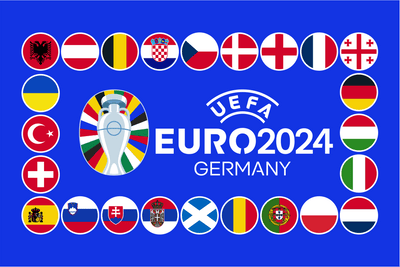 Euro 2024 Logo Blue Background Flag | Includes each National Team Flag