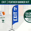 EXIT feather banner kit with branding and specifications on a white background