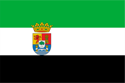 The flag of Extremadura, an autonomous community in Spain, consists of three equal horizontal stripes: green (top), white (middle), and black (bottom). It was officially adopted in 1983 and often features the regional coat of arms in the center, particularly for official government use.