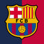 Barcelona FC logo with red and blue stripes on a red and blue background