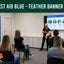 First Aid blue feather banner placed in a first aid class