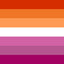 A horizontal flag with seven stripes in shades of orange, white, and pink, representing the Lesbian Pride Flag.