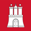 Hamburg City Flag red square graphic with a white stylized castle gate emblem centered on it.