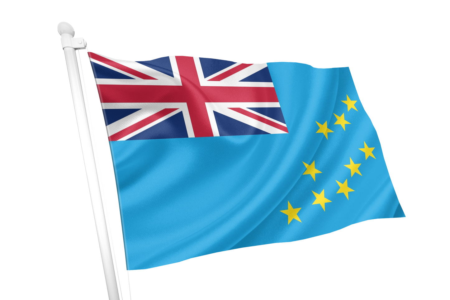 Tuvalu Flag Flying. This flag is a low-lying, independent island nation in the South Pacific (near Hawaii/Australia)