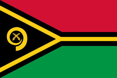Flag of Vanuatu with red, black, and green colors 