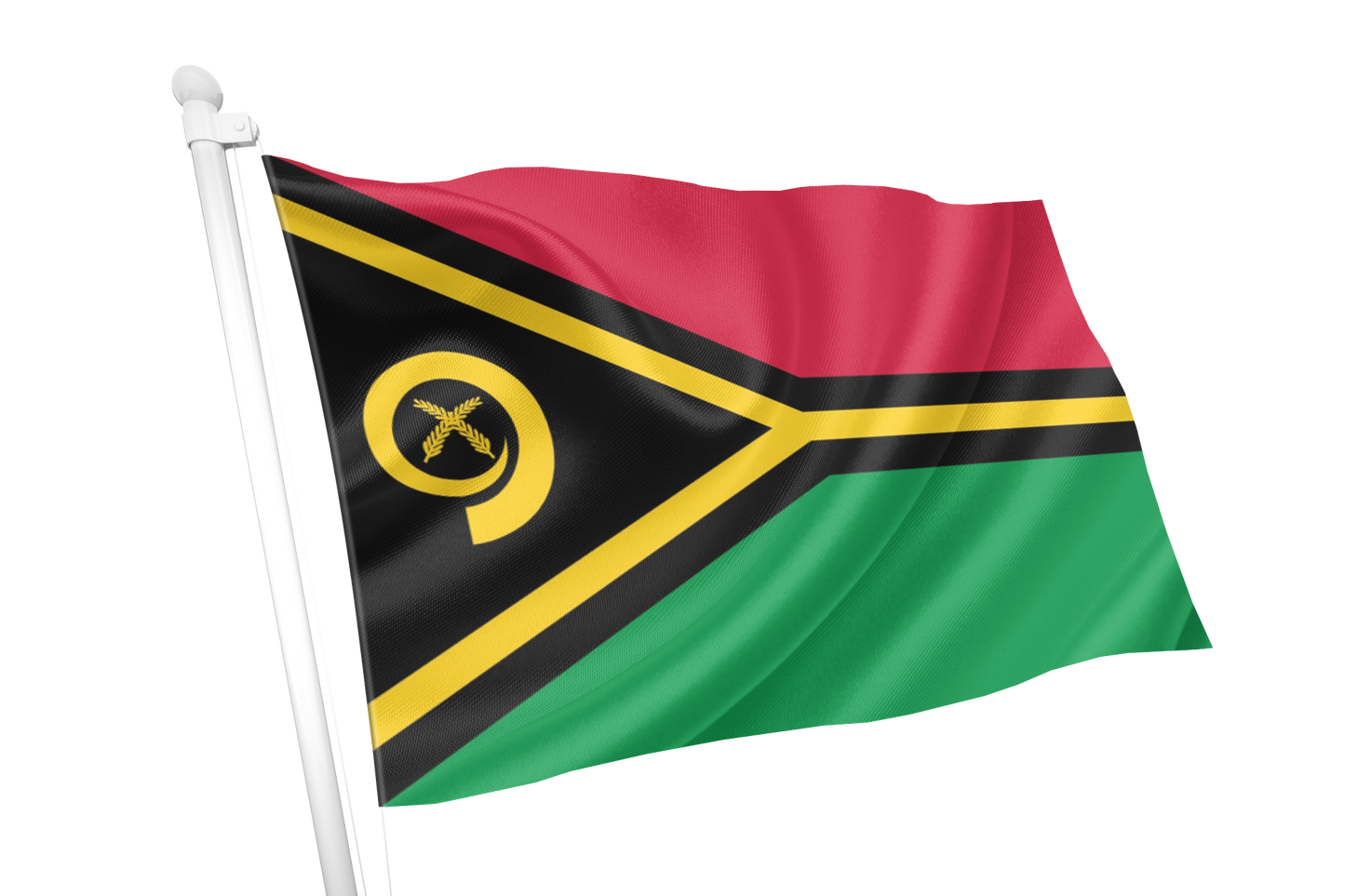 Flag of Vanuatu with red, black, and green colors on a white background 