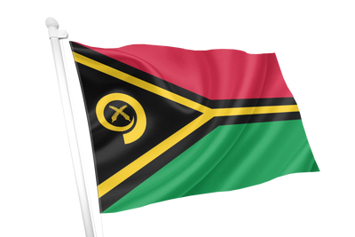 Flag of Vanuatu with red, black, and green colors on a white background 