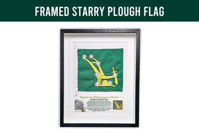 Framed Starry Plough Flag against a white wall