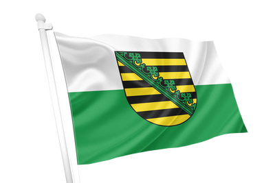The flag of the Free State of Saxony features a horizontal two-colored design of white over green. It symbolizes the land of Saxony, with white and green representing its regional identity. The official state flag adds the Saxon coat of arms to the center. 