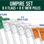 A set of umpire flags and poles with flags in green, white, and orange colors displayed on a white background.