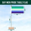 Gay Men Pride table flag with dimensions on a blue background