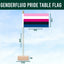 Genderfluid pride table flag with dimensions and Flags Ireland logo.